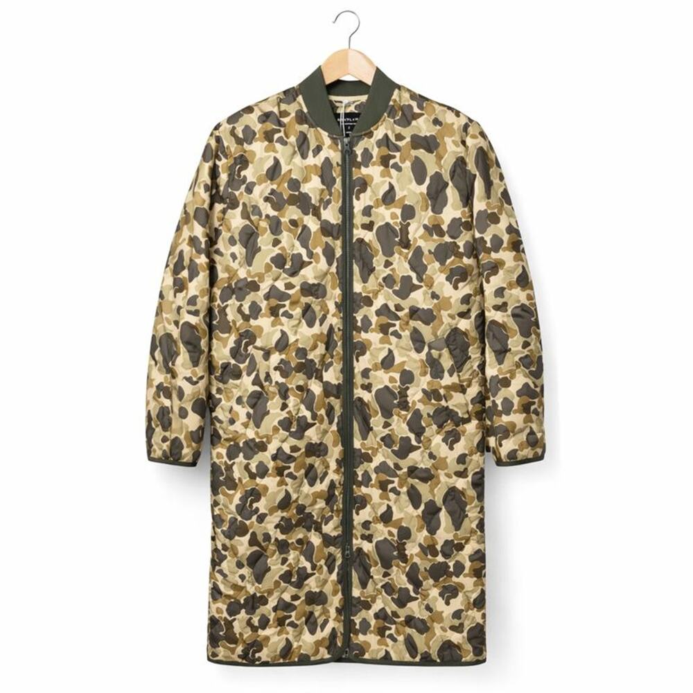 Everlane Renew Womens The Long Line Jacket Size Small Biscotti Camo Puffer NWT